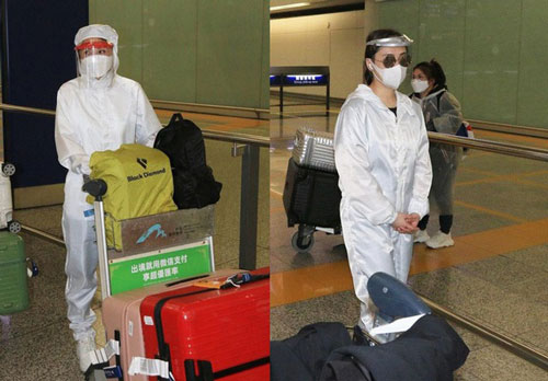 Thái Trác Nghiên, Chung Hân Đồng che kín người ở sân bay