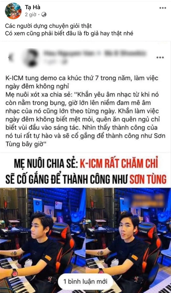 Mẹ nuôi gay gắt phản pháo trước thông tin so sánh K-ICM với Sơn Tùng M-TP - Ảnh 2.