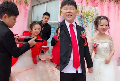 Đám cưới của cặp đôi tí hon gây chú ý trên mạng xã hội Trung Quốc.