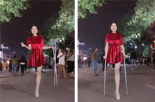 Hình ảnh cô gái 1 chân xuất hiện trên phố đi bộ Hà Nội trong những ngày đầu năm mới nhận được sự chú ý của nhiều người.