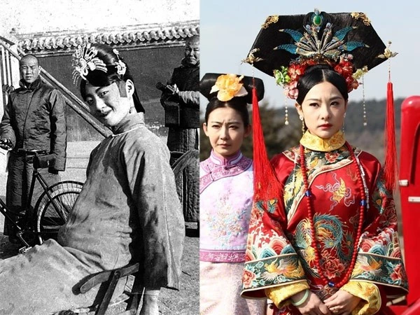 Ảnh bên trái là vị hoàng hậu cuối cùng của Trung Quốc - Uyển Dung, còn ảnh bên phải là hóa thân của nữ diễn viên Lưu Tuyền trong phim Chiến tranh đông phương.
