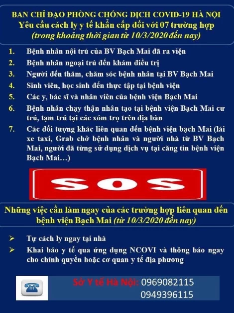 Các trường hợp phải cách ly y tế khẩn cấp.