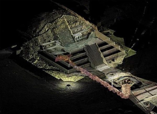 Đồ họa cho thấy con đường hầm có lẽ dẫn đến một ngôi mộ hoàng tộc ở Teotihuacan