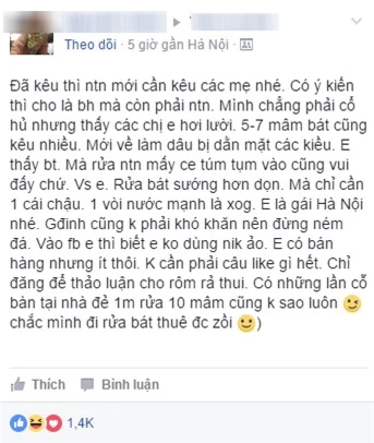 Cô gái bình luận "rửa bát sướng hơn dọn" kiến nhiều chị em bình luận.