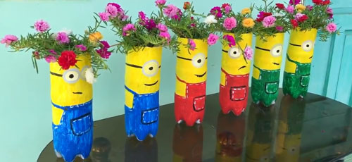 CLIP: Hướng dẫn làm chậu hoa mười giờ hình “Minion” từ chai nhựa