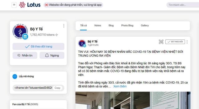 Công bố kênh thông tin chính thống của Bộ Y tế trên mạng xã hội Lotus