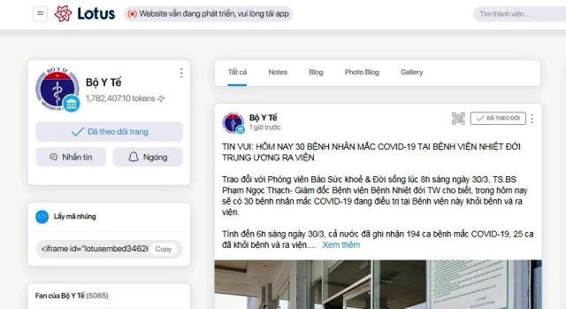 Kênh thông tin chính thống của Bộ Y tế trên mạng xã hội Lotus