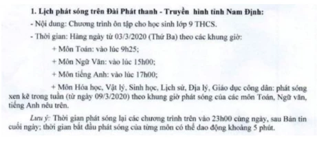 Lịch học trực tuyến tạị Nam Định.