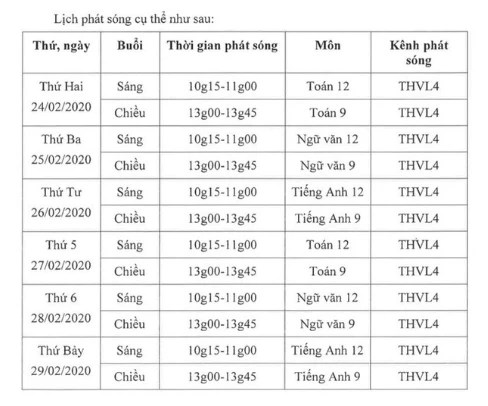 Lịch học trực tuyến tạị Vĩnh Long.