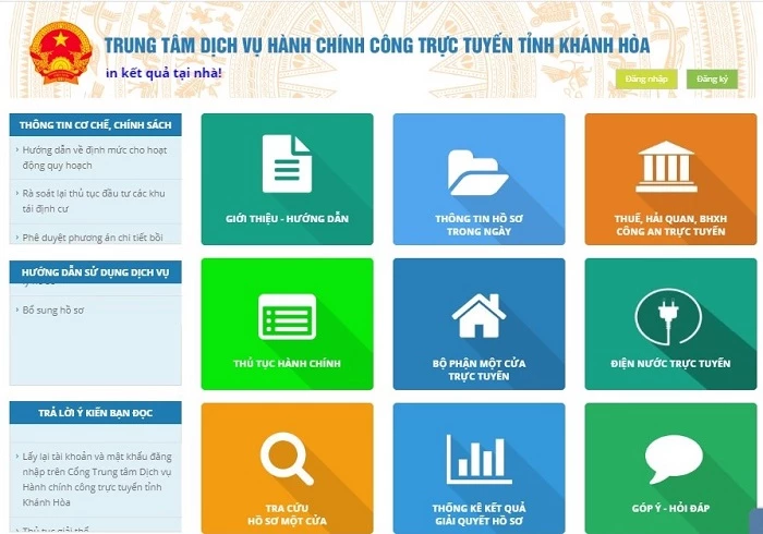 Cổng trung tâm dịch vụ hành chính công trực tuyến của tỉnh Khánh Hoà