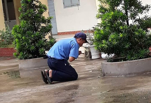 Xôn xao hình ảnh bác bảo vệ quỳ ở góc sân trường, biết được lý do phía sau mọi người mới bất ngờ