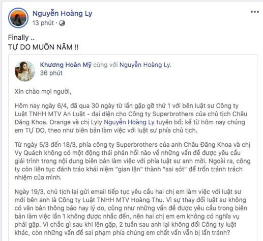 Orange - LyLy lên tiếng tuyên bố kết thúc loạt lùm xùm với công ty Châu Đăng Khoa: Tự do muôn năm! - Ảnh 2.