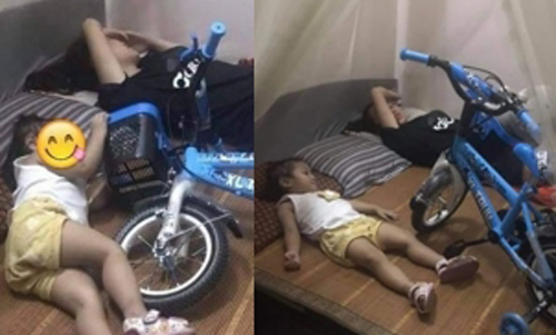 Được mẹ mua cho xe đạp mới, bé gái mang ngay lên giường rồi làm điều này khiến ai cũng bật cười