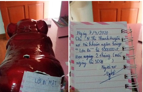 Vay tiền em gái, chị ngỡ ngàng khi thấy giấy nợ, mức lãi hằng ngày được dán trên lợn đất