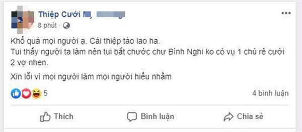 Cửa hàng in thiệp cưới sau đó đã đính chính thông tin.