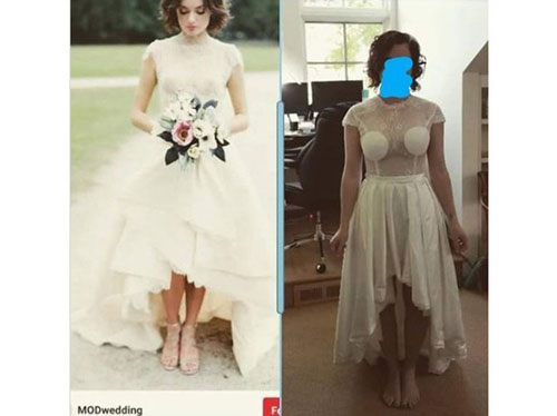 Đặt váy cưới tinh khôi trên mạng, cô dâu trẻ nhận về sản phẩm có thiết kế lạ lùng