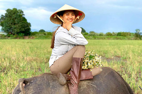 Người mẫu Việt gợi cảm, nổi tiếng về quê chăn trâu phụ giúp gia đình