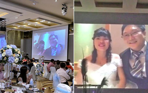 Cô dâu chú rể đón khách qua livestream