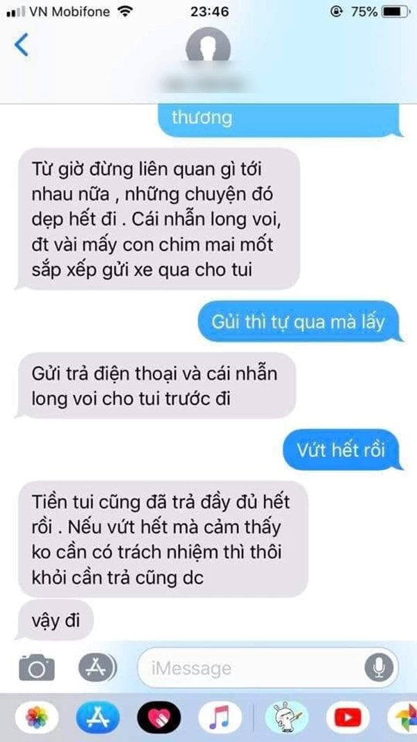 Anh chàng nhắn tin đòi lại sính lễ và số quà tặng đã tặng cho cô nàng.