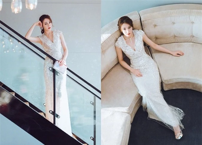 Nhiệt Ba diện váy Jenny Packham và trang sức (vòng tay, nhẫn, dây chuyền) Mikimoto tại Liên hoan phim Bắc Kinh 2019.