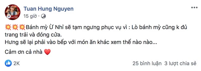 Vừa mở bán bánh mì online được 2 ngày, Tuấn Hưng đã tuyên bố đóng cửa vì không đủ trang trải, quyết định sẽ thử với một món ăn khác - Ảnh 2.