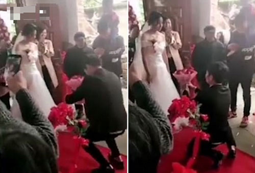 Chú rể quỳ gối cầu hôn lãng mạn nhưng cô dâu vẫn "trơ như tượng"