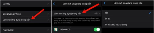 Một số ứng dụng liên tục cập nhật dữ liệu ngay cả khi bạn không sử dụng vào lúc đó (còn gọi là chạy nền). Nhiều ứng dụng chạy nền có thể khiến máy xử lý chậm, tốn pin. Để tắt tính năng này, vào Cài đặt > Cài đặt chung > Làm mới ứng dụng trong nền rồi tắt hoàn toàn, hoặc chỉ tắt với một số ứng dụng không cần thiết. Sau khi tắt xong, chúng sẽ chỉ cập nhật dữ liệu khi bạn sử dụng thay vì tiếp tục cập nhật dù đã thoát ra ngoài.