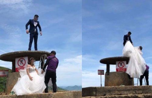 Cô dâu, chú rể bất chấp dẫm lên di tích để chụp ảnh cưới khiến dân mạng "dậy sóng"