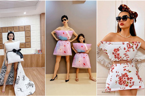 'Bật cười' với dàn sao Việt ở nhà vẫn chạy theo mốt 'lấy gối làm váy'