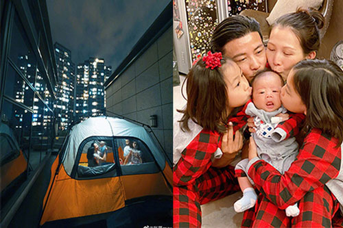 Không thể ra ngoài vì đại dịch, gia đình Thái Thiếu Phân cắm trại trên sân thượng