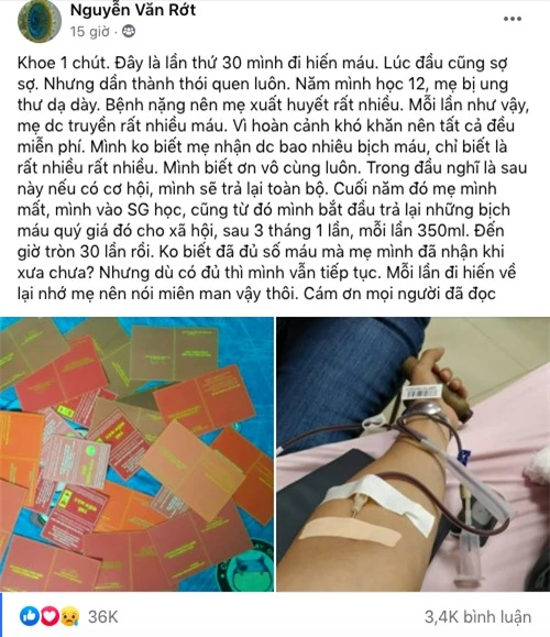 Người mẹ quá cố mắc bệnh ung thư được truyền máu miễn phí, chàng trai 30 lần hiến máu để trả nợ ân tình thay mẹ - Ảnh 1.