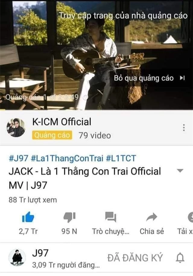 Bấm vào MV của Jack lại hiện ra quảng cáo MV của K-ICM, cộng đồng mạng xôn xao, cho rằng duyên nợ mãi không dứt - Ảnh 1.