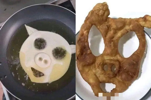 Anh chàng vào bếp trổ tài làm bánh hình chú heo, lúc rán xong ai cũng "đứng hình"