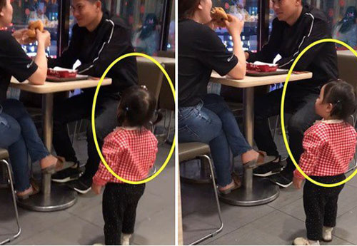 Bé gái nhìn cặp đôi đang ăn với ánh mắt thèm thuồng, nhưng hành động của mẹ mới đáng nói