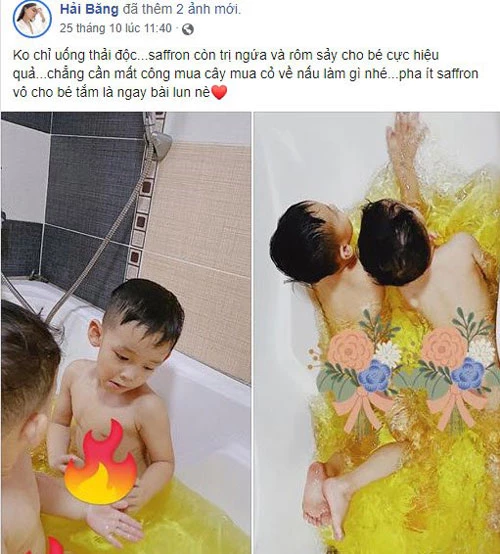 Hải Băng, Việt Huê, dùng gia vị đắt nhất thế giới 400 triệu/kg tắm cho con