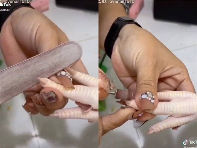 Nghỉ dịch ở nhà, cô gái lôi chân gà ra làm nail cho đỡ lụt nghề khiến cộng đồng mạng thán phục - Ảnh 1.