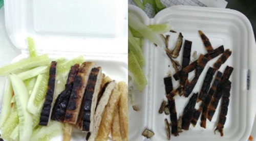 Hí hửng đặt nem nướng Nha Trang để ăn trưa, đến khi mở ra thì cô nàng "méo mặt" vì nem "bóng đêm"