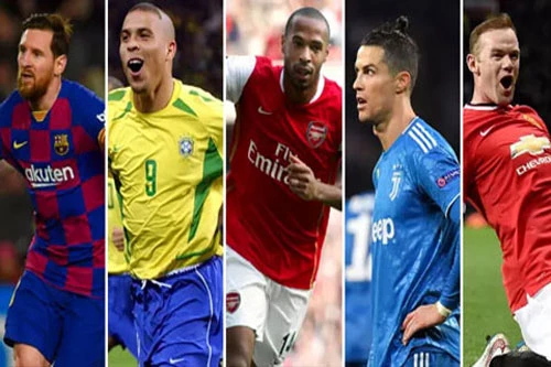 Ronaldo (áo xanh) xếp vị trí thứ 2 trong danh sách 25 cầu thủ xuất sắc nhất 25 năm qua