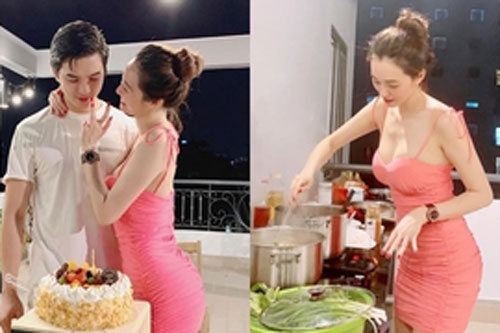 Khánh My nấu ăn mừng sinh nhật Tiến Vũ