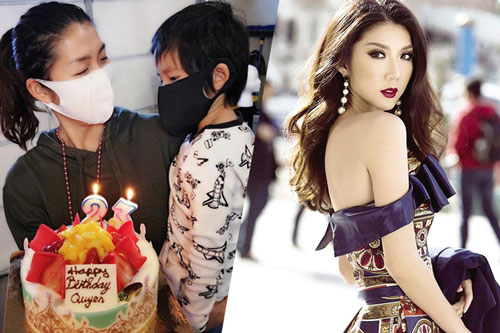 Ngọc Quyên đeo khẩu trang thổi nến sinh nhật