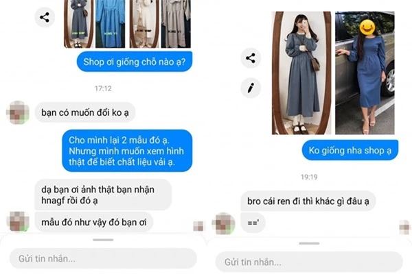 Tin nhắn của cô gái và shop.