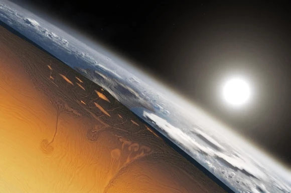 Ảnh đồ họa mô tả một lát cắt của vỏ Trái Đất thuở sơ khai 3-4 tỉ năm trước - ảnh: Alec Brenner