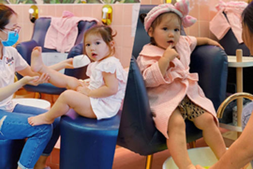 Con gái Hà Anh được mẹ đưa đi làm móng, massage