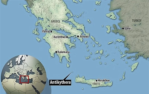 Vị trí đảo Antikythera trên bản đồ Hy Lạp