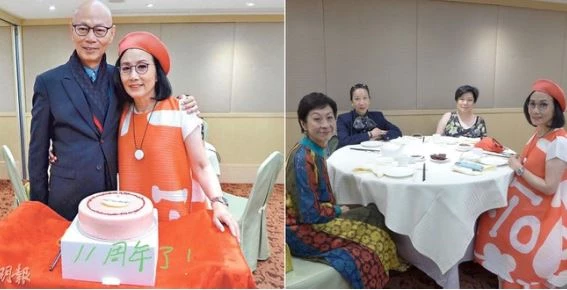 Uông Minh Thuyên và La Gia Anh trong tiệc kỷ niệm 11 năm cưới. Bữa tiệc của vợ chồng bà tuân thủ quy định phòng dịch, một bàn chỉ ngồi đúng 4 người.