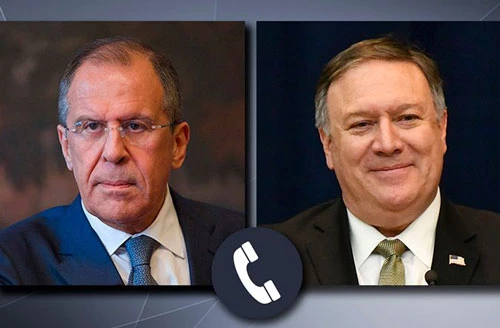 Ngoại trưởng Nga Sergey Lavrov (trái) và Ngoại trưởng Mỹ Mike Pompeo tiến hành cuộc điện đàm ngày 6/5. (Nguồn: List23)