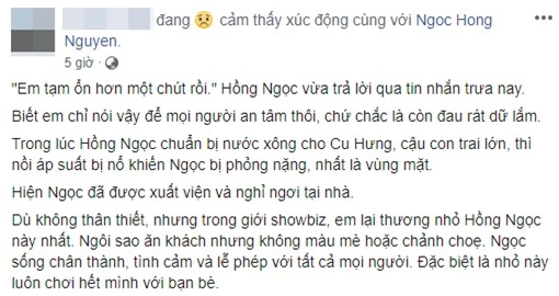 Bị bỏng mặt nặng do nổ nồi áp suất nhưng ca sĩ Hồng Ngọc lại có phản ứng bất ngờ này - Ảnh 2.