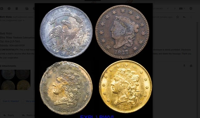Một nhóm thợ lặn đã tìm thấy những đồng tiền xu vàng cực kì hiếm từ năm 1840 dưới đáy biển. (Nguồn: The Charlotte Observer) Một nhóm thợ lặn đã tìm thấy những đồng tiền xu vàng cực kì hiếm từ năm 1840 dưới đáy biển. (Nguồn: The Charlotte Observer)