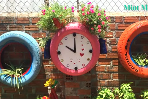 CLIP: Hướng dẫn làm chậu trồng hoa hình đồng hồ siêu xinh từ lốp xe cũ
