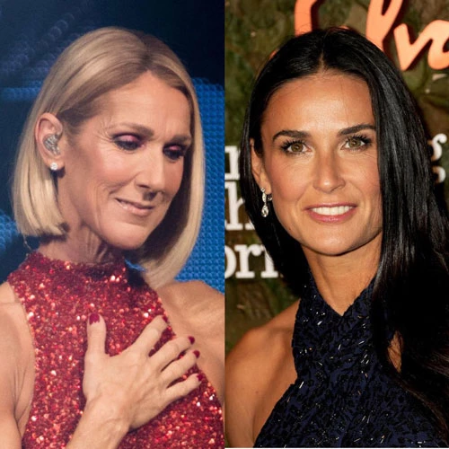 Celine Dion (trái) và Demi Moore trải qua tuổi thơ nghèo khó.